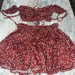 Two piece red floral set